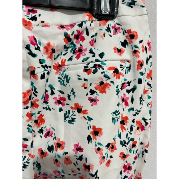 Calvin Klein Floral Pants White Multi Sz 10 Flat Front Mid Rise Bohemian NWT - Picture 9 of 13